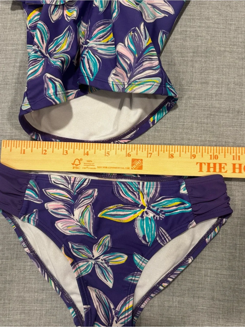 Girls Size 8 Purple Floral Ruffle Tankini 2-Piece Swimsuit Swim Set Beach Pool